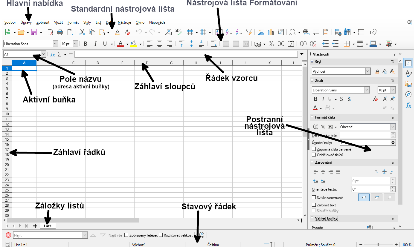 Hlavní okno programu Calc
