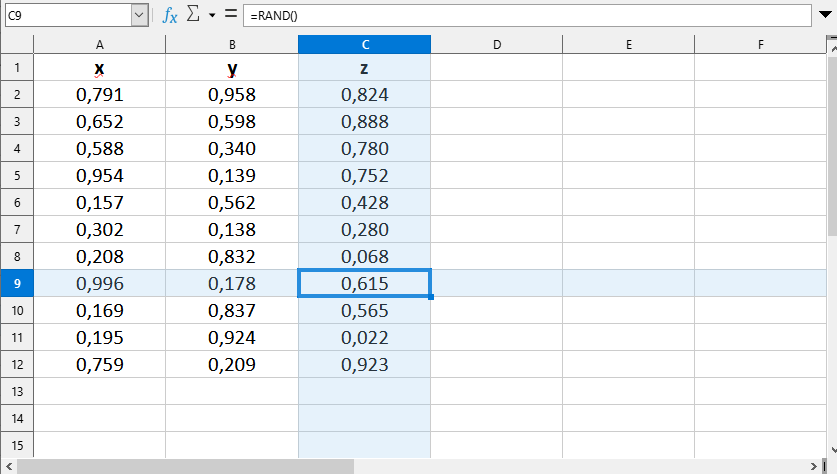 Zvýraznění sloupce a řádku