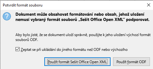 Dialogové okno Potvrdit formát souboru