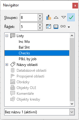 Dialogové okno Navigátor v aplikaci Calc
