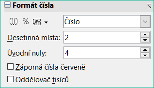 Nastavení úvodních nul v postranní liště