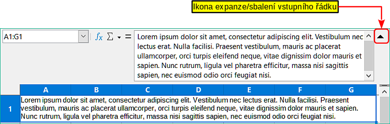 Rozšířený vstupní řádek na liště vzorců