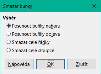Dialogové okno Smazat buňky