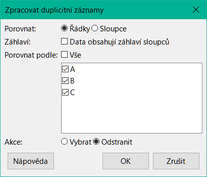Dialogové okno Zpracovat duplicitní záznamy