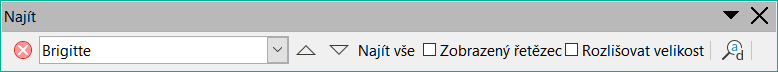 Nástrojová lišta Najít