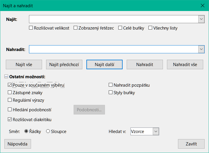 Dialogové okno Najít a nahradit