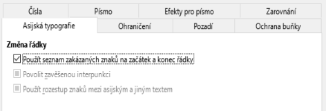 Dialogové okno Formát buněk – karta Asijská typografie