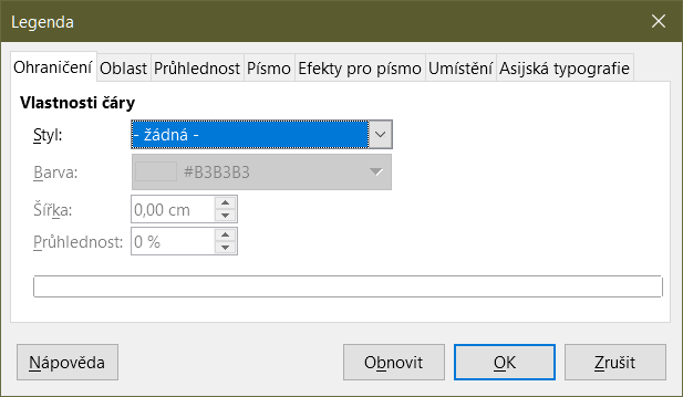 Dialogové okno Legenda pro její formátování