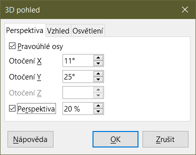 Dialogové okno 3D pohled – karta Perspektiva