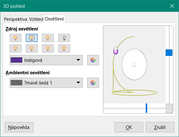 Dialogové okno 3D pohled – karta Osvětlení