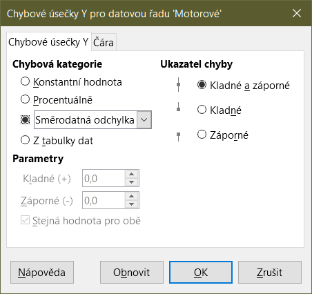 Dialogové okno Chybové úsečky – karta Chybové úsečky