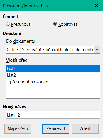 Kopírování listu