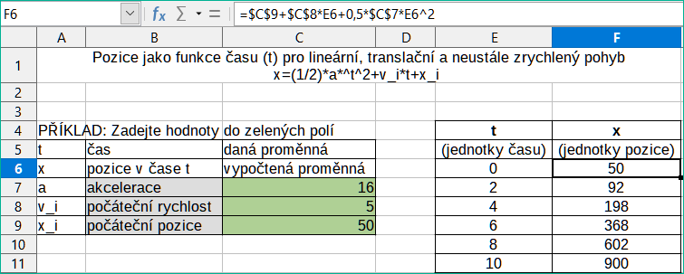 Nastavení vzorce s argumenty