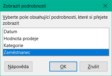 Výběr pole pro rozbalení