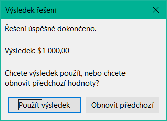 Dialogové okno Výsledek řešení