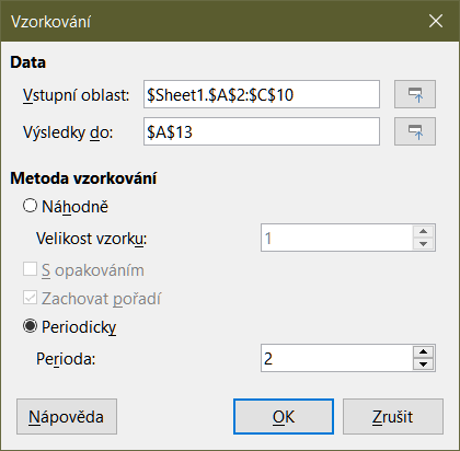 Dialogové okno Vzorkování