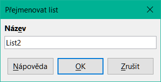 Dialogové okno Přejmenovat list