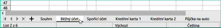 Klepneme na kartu listu Běžný účet