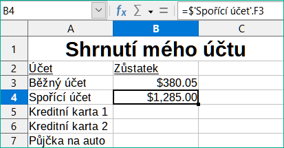 Odkaz na buňku spořícího účtu