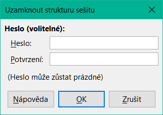 Dialogové okno Uzamknout strukturu sešitu