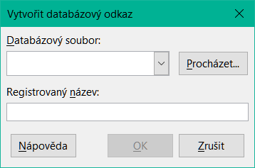 Dialogové okno Vytvořit databázový odkaz