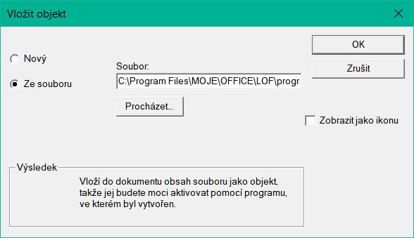 Vložení objektu OLE ze souboru v systému Windows