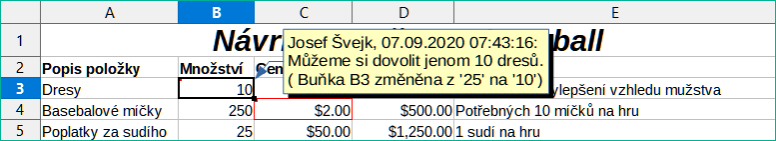 Komentář byl přidán do buňky B3