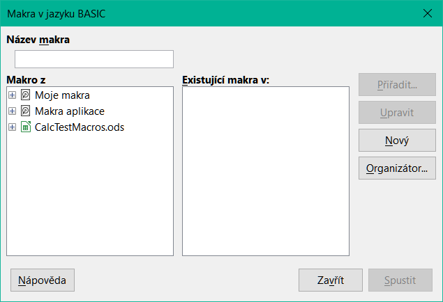 Dialogové okno Makra v Basicu