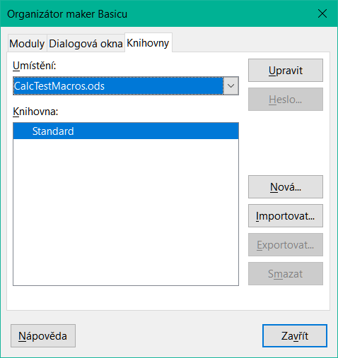 Dialogové okno Organizátor maker Basicu