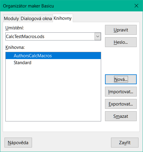 Nová knihovna se zobrazí v oblasti Knihovna: