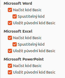 Volba Načíst/uložit vlastnosti VBA