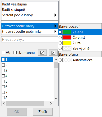Pole se seznamem Automatický filtr
