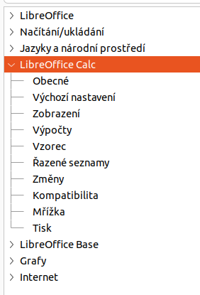 Možnosti aplikace Calc