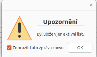 Upozornění na uložení aktivního listu
