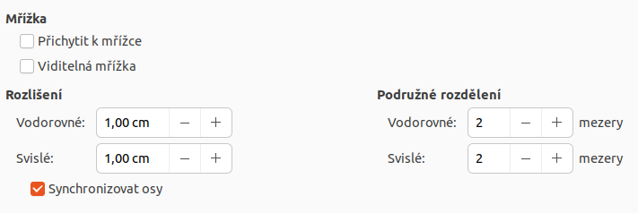 Možnosti mřížky aplikace Calc