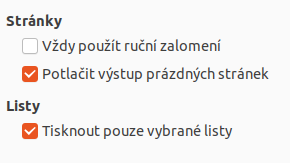 Možnosti tisku aplikace Calc