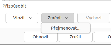 Dialogové okno Přizpůsobit, karta Nabídky, rozevírací seznam Upravit
