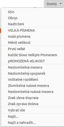Nabídka karty Domů