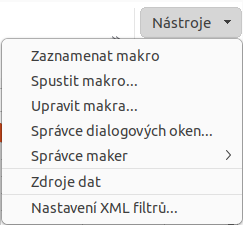 Nabídka karty Nástroje