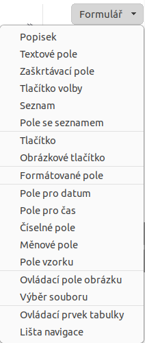 Nabídka karty Formulář