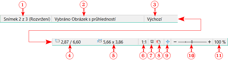 Stavový řádek v programu Draw