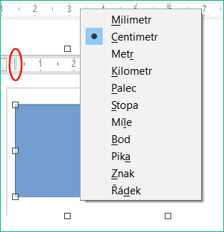Příklad měrných jednotek pravítka