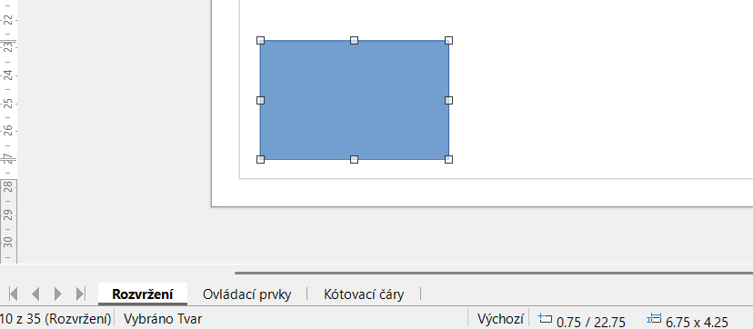 Příklad levého konce stavového řádku s vybraným tvarem