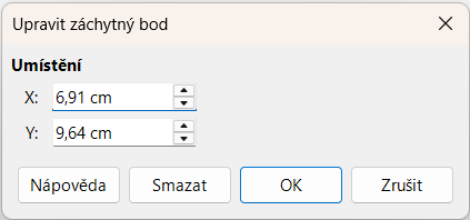 Dialogové okno Upravit záchytný bod