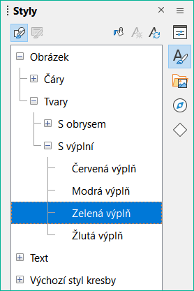 Karta styly na postranní liště – Styly kresby