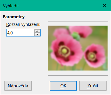 Dialogové okno filtru Vyhladit