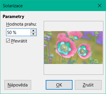 Dialogové okno filtru Solarizace