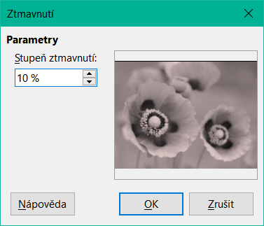 Dialogové okno Ztmavnutí