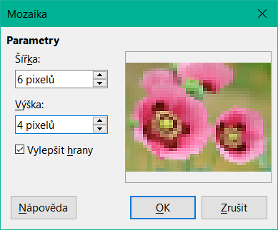 Dialogové okno filtru Mozaika