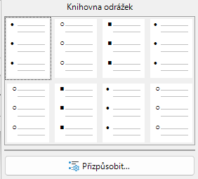 Dialogové okno Knihovna odrážek pro neseřazené seznamy